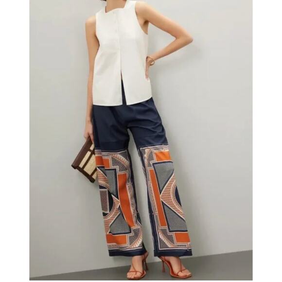 Rosetta Getty Pants Geometric wide-leg high-rise crepe trousers Size 4 - Picture 1 of 8